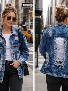 Thrill Jeans Light Blue Distressed Denim Jacket